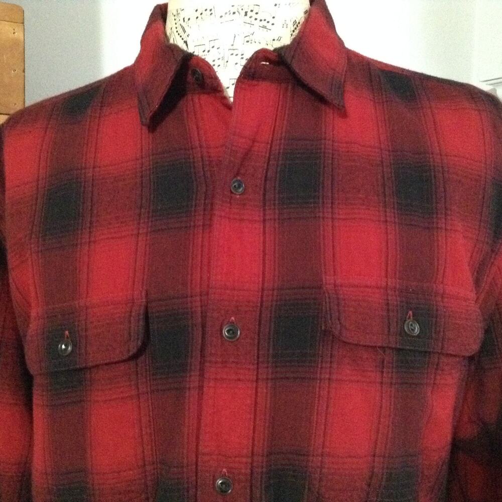 Orvis Shirt Mens Red Buffalo Plaid Flannel Jacket Large Soft Lined Shacket